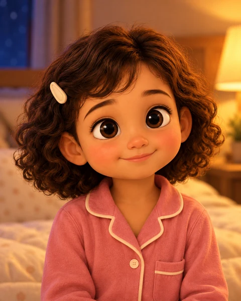Nura as a storybook character, matching the girl on the cover